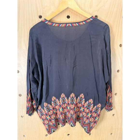 Johnny Was Moni Cupro Blouse Multi Color With Intricate Embroidery Boho Size Med - Picture 13 of 14